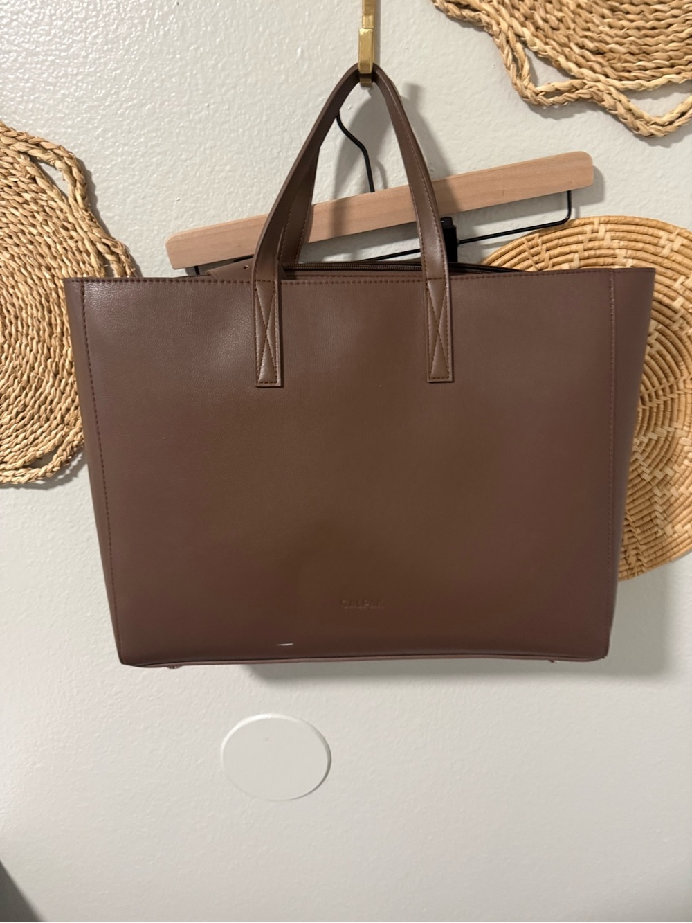 Structured Brown Leather Tote Bag - Women's CalPak